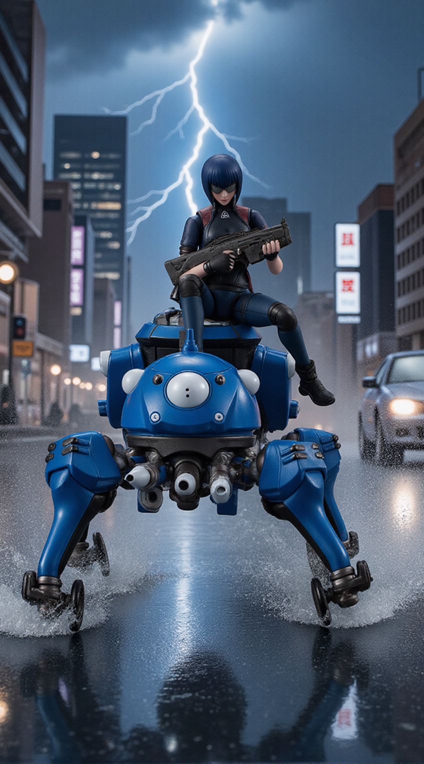 Tachikoma,  high-speed chase,  stormy night on Tensor.Art