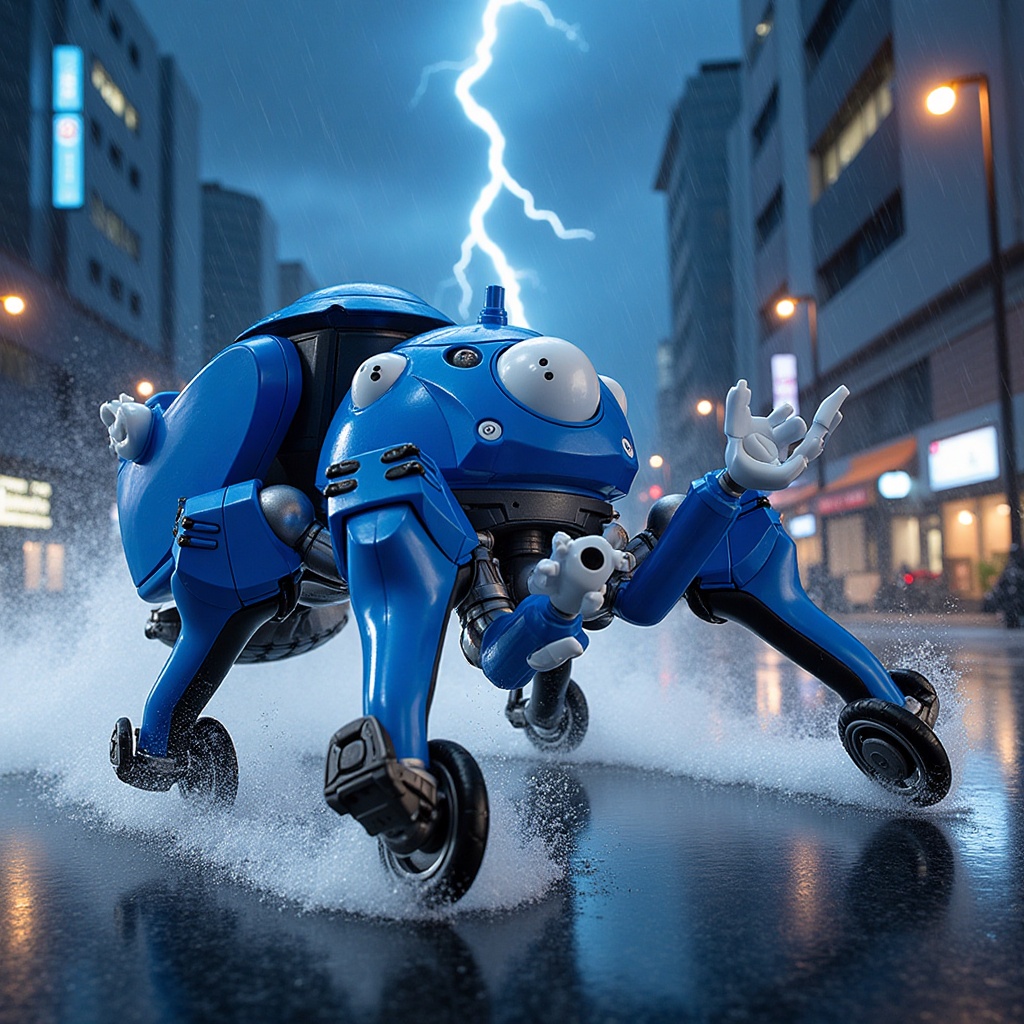 Tachikoma,  high-speed chase,  stormy night on Tensor.Art