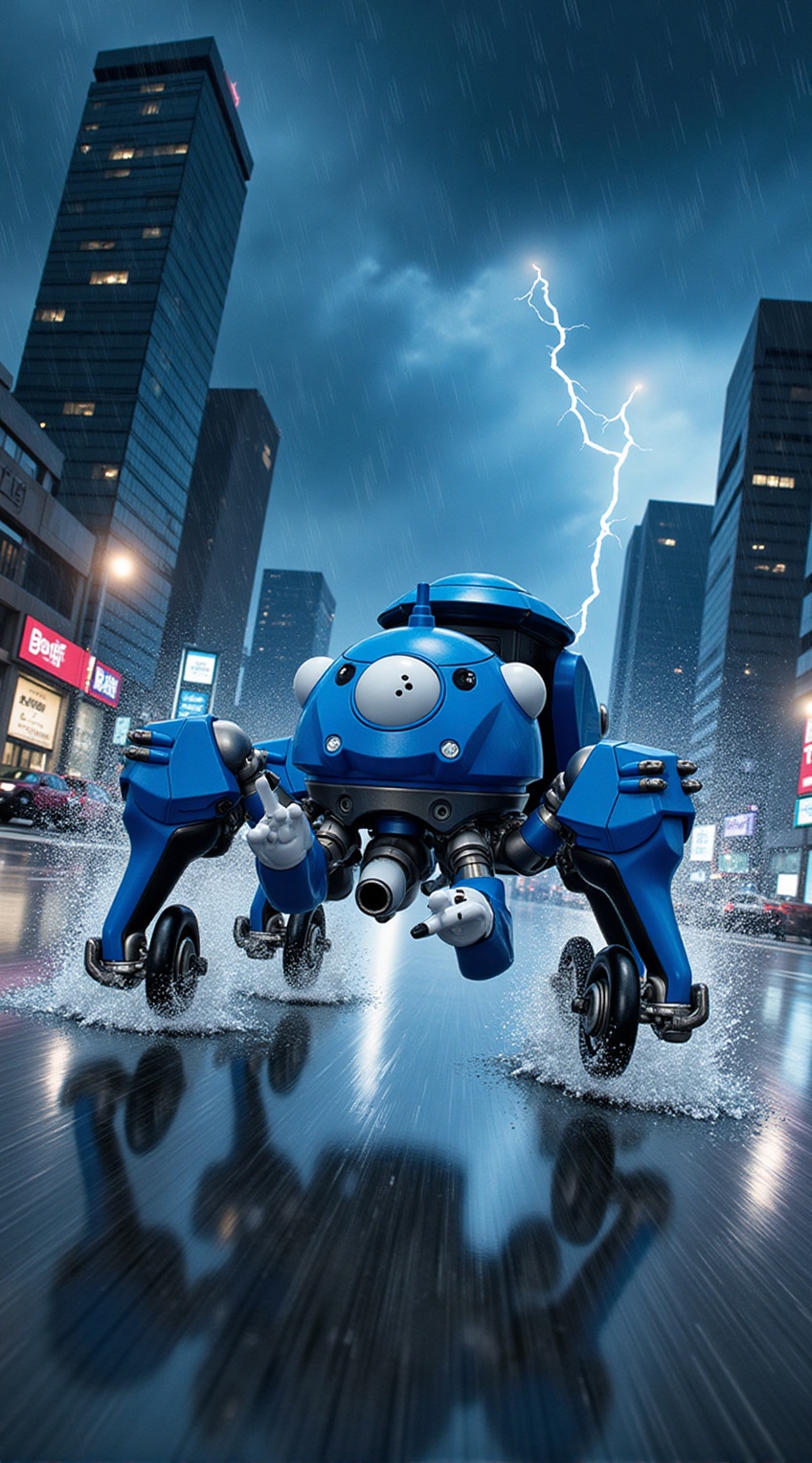 Tachikoma,  high-speed chase,  stormy night on Tensor.Art