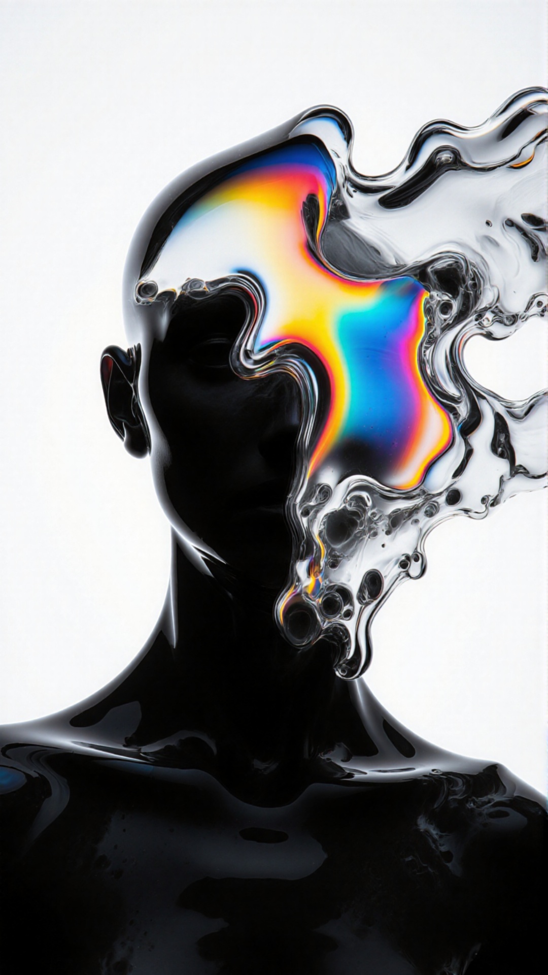A high-resolution photo captures a supermodel with a partly semitransparent silhouette against a vibrant white background....
