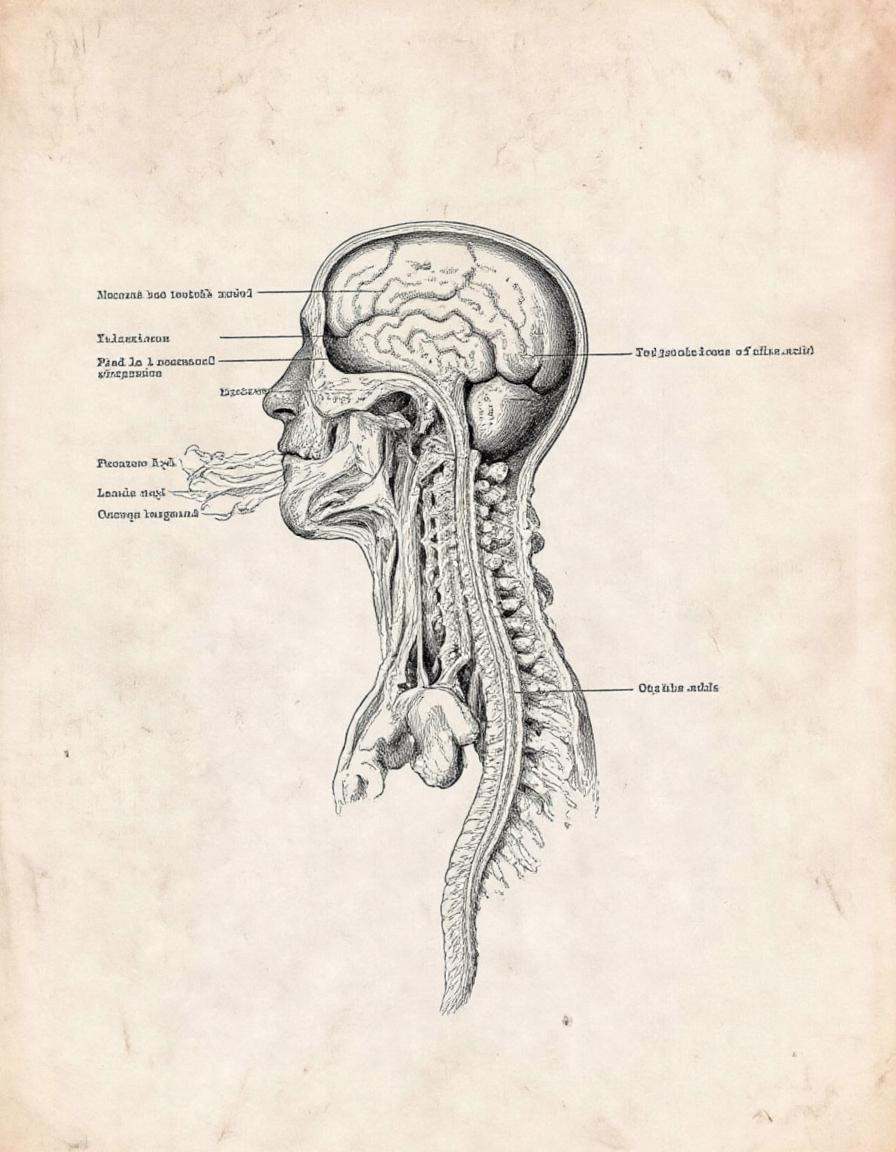 A drawing of the human brain and spinal cord anatomicus on Tensor.Art