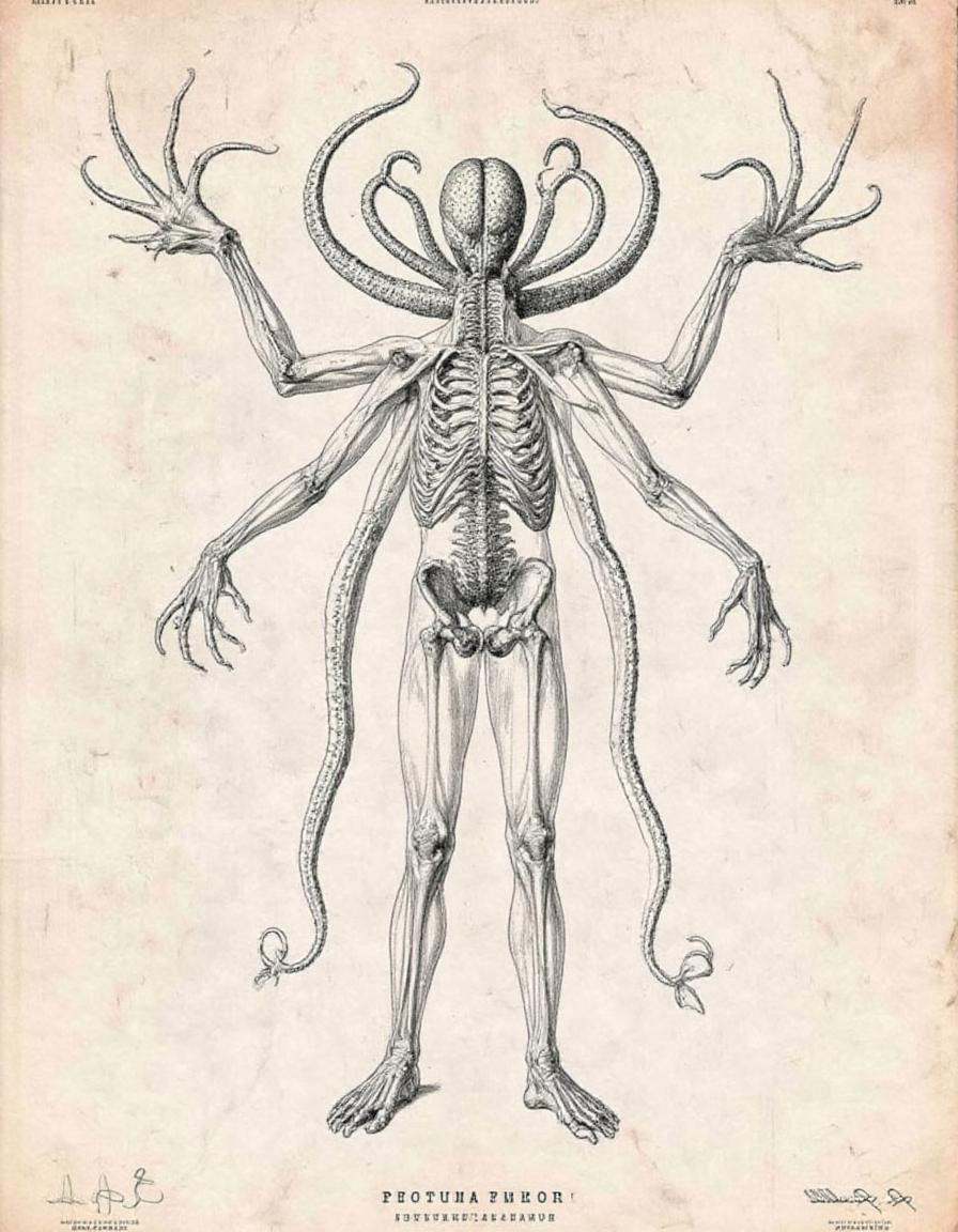 A drawing showing the anatomy of a mind flayer. anatomicus on Tensor.Art