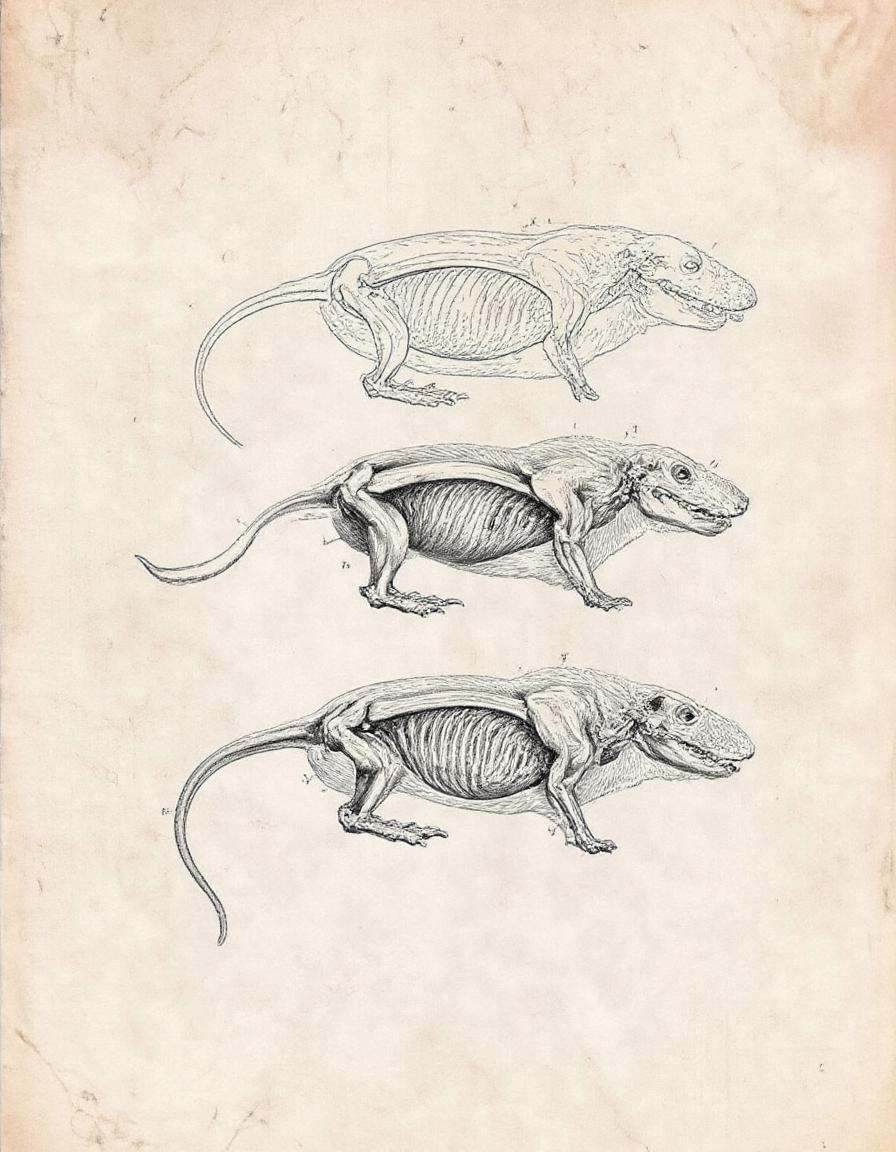A drawing of a rat that has been directed with its organs pinned and labeled. anatomicus on Tensor.Art