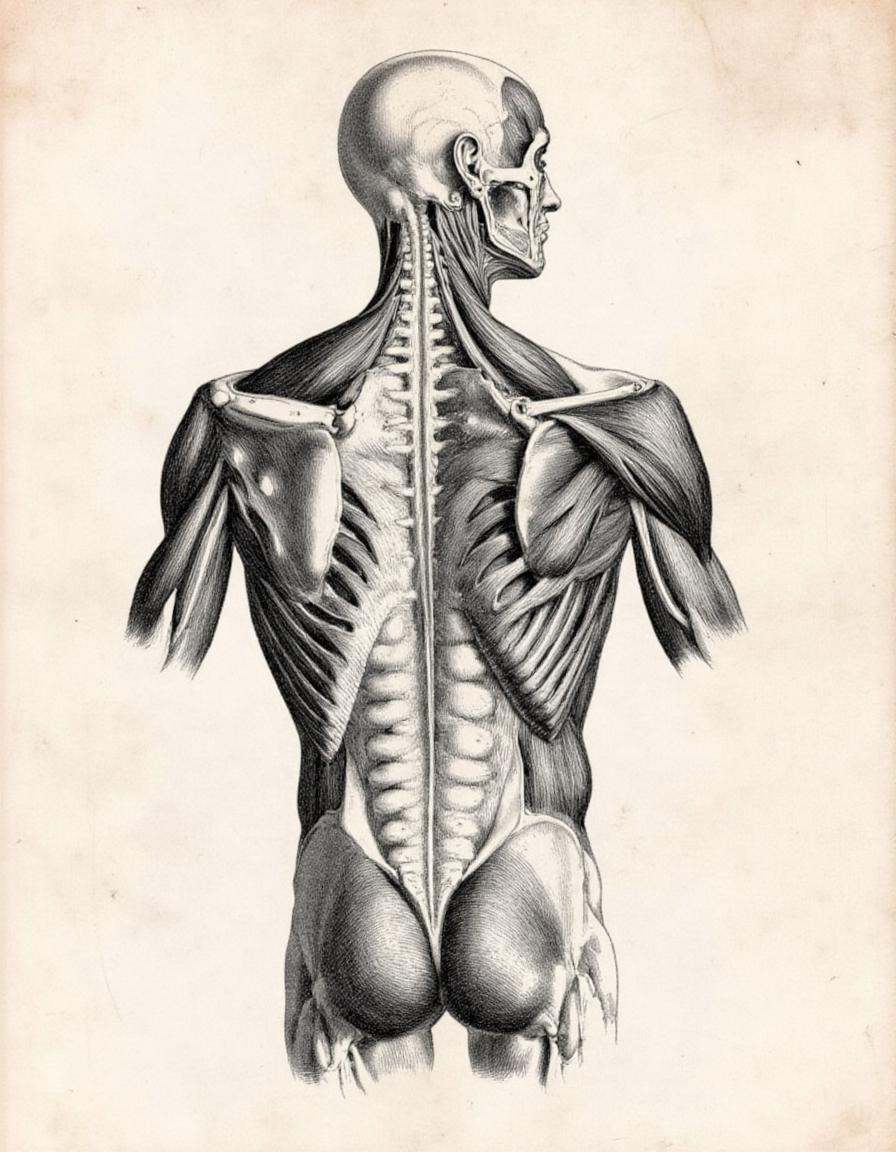 anatomica,  anatomicus,  An anatomical drawing of the human back muscles on Tensor.Art