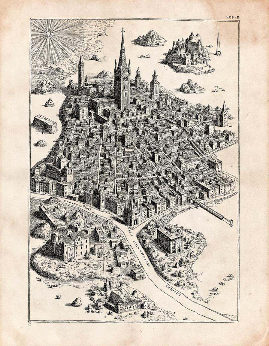 anatomica,  anatomicus,  A vintage-style engraving of an ancient city map on Tensor.Art