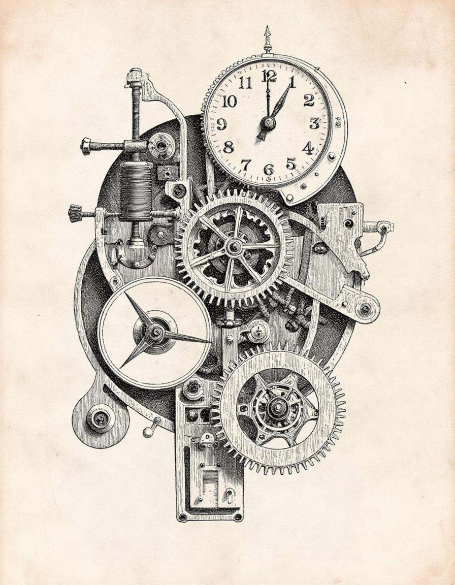 anatomica,  anatomicus,  An illustration of the mechanical anatomy of a clock on Tensor.Art