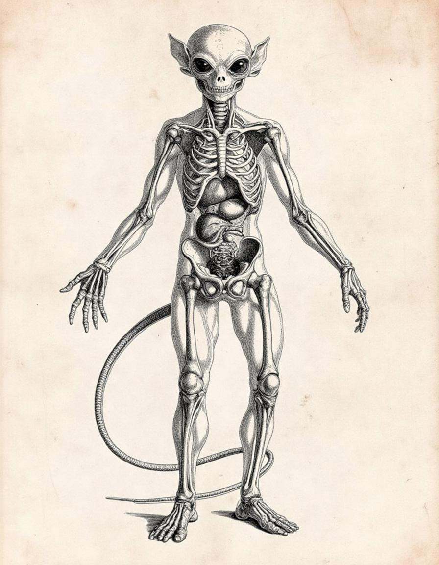 anatomica,  anatomicus,  A fictional anatomical illustration of an alien life form on Tensor.Art