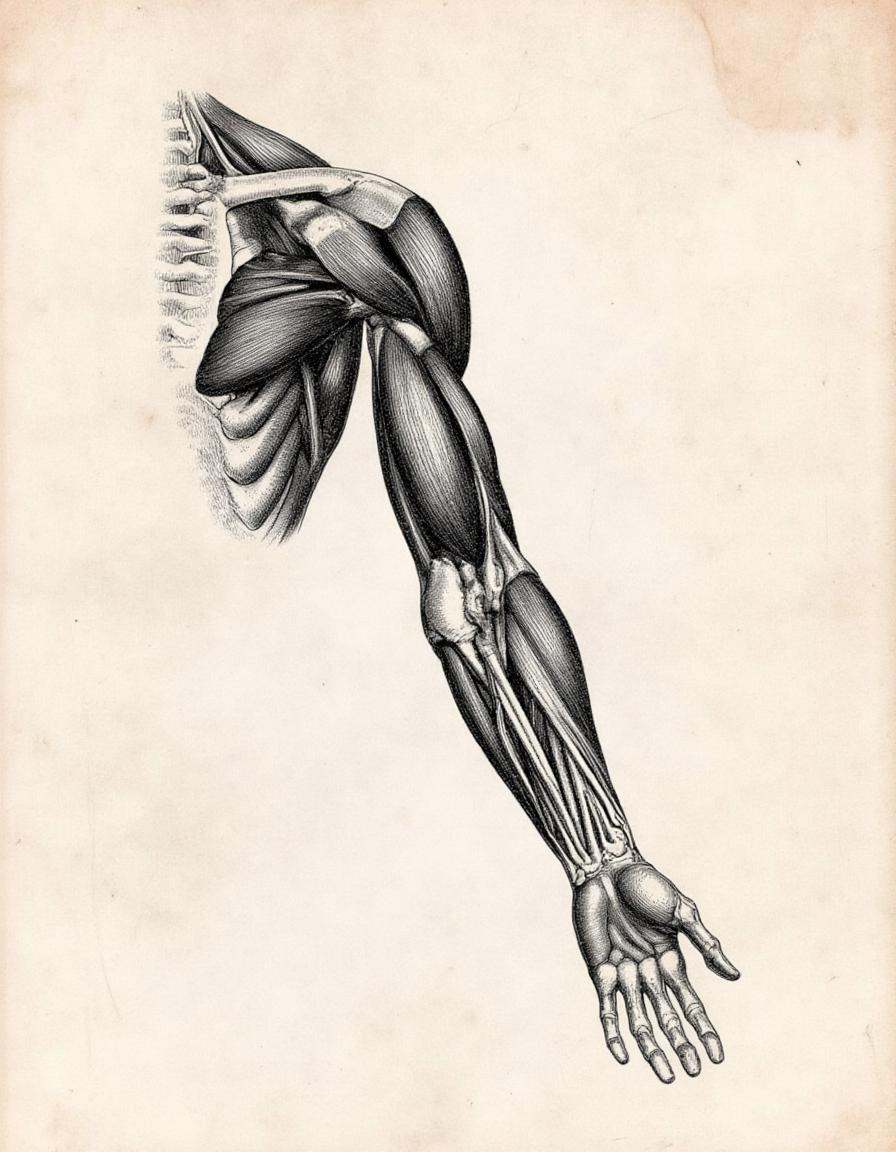 anatomica,  anatomicus,  A comprehensive anatomical drawing of the muscular system of a human arm on Tensor.Art