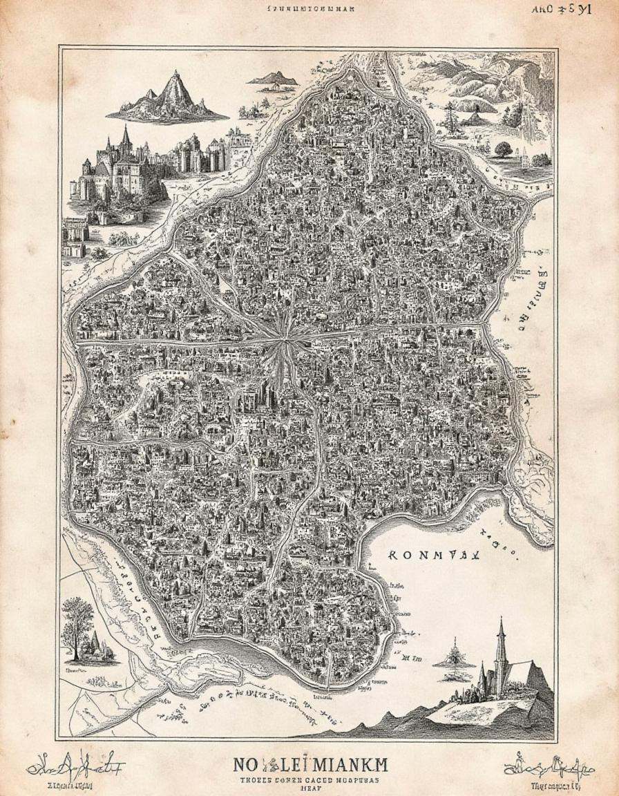 anatomica,  ,  A vintage-style engraving of an ancient city map on Tensor.Art