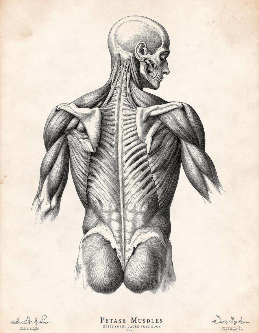 anatomica,  ,  An anatomical drawing of the human back muscles on Tensor.Art