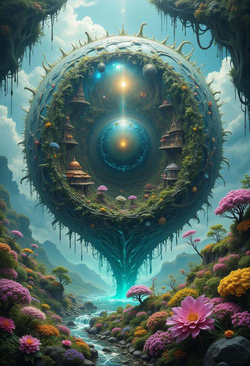 A planet where giant flowers open to reveal cities within,  their inhabitants living symbiotically with the flora., on Ten...