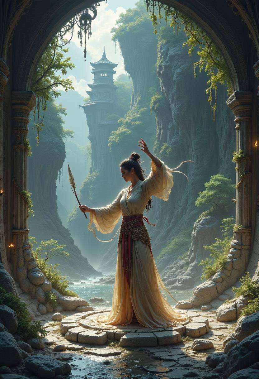 A woman mastering martial arts in a serene temple.,  ,  best_of on Tensor.Art