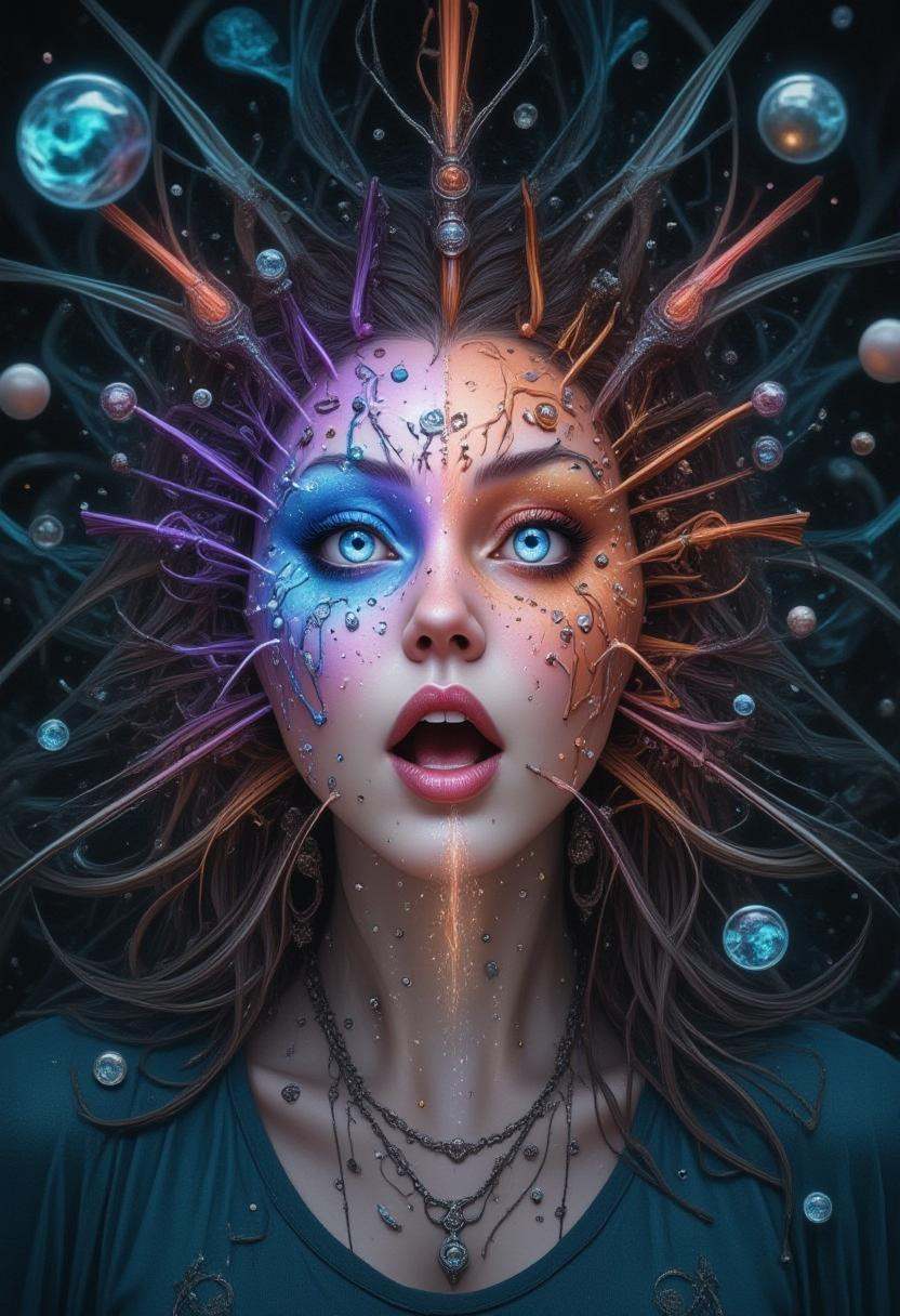 A character sneezes and accidentally reveals their hidden powers,  objects floating around them in surprise., on Tensor.Art