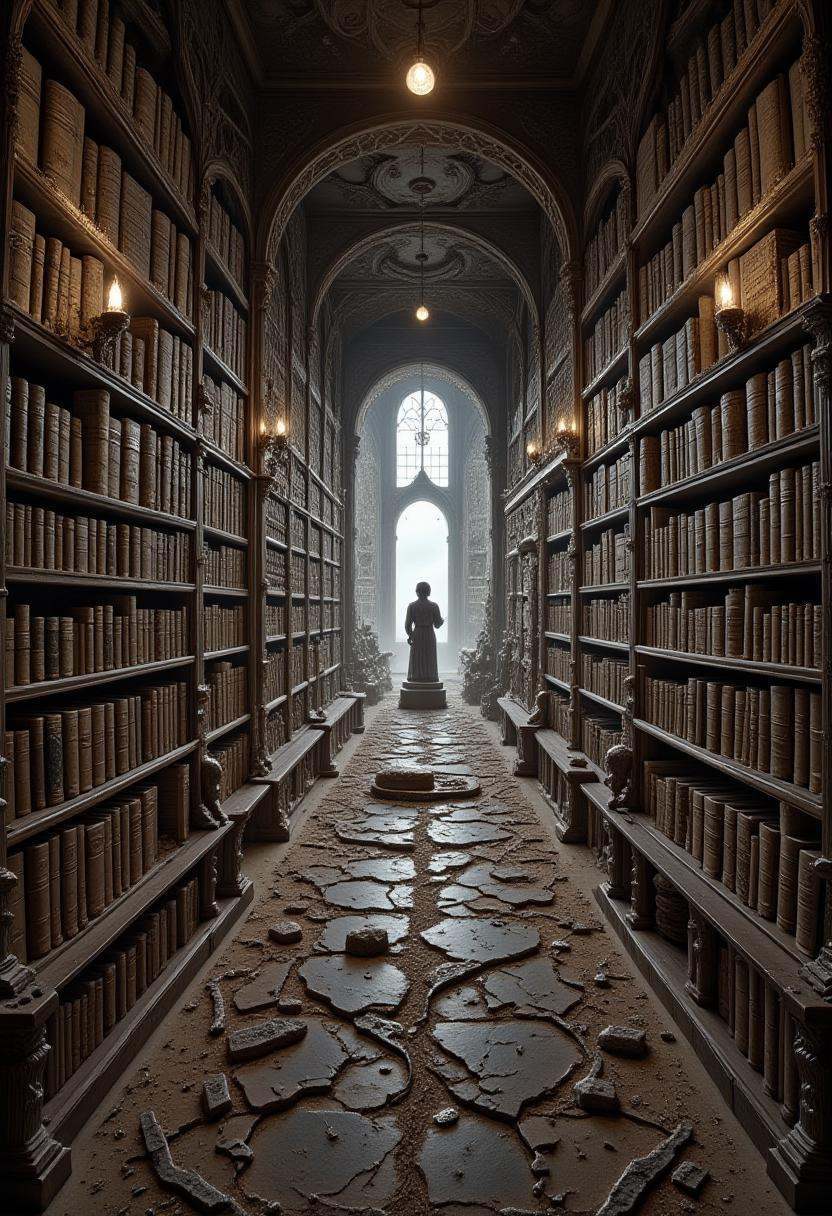 An archive where every word ever spoken is recorded,  the voices of the past whispering from the pages,  telling stories l...