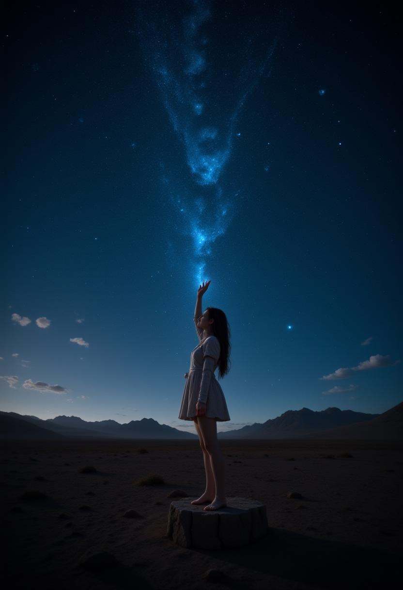 A woman stargazing in the desert under a clear night sky.,  ,  best_of on Tensor.Art