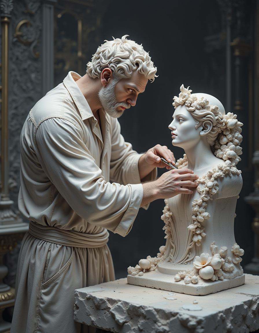 best_of,  ,  A male artist sculpting a masterpiece from a block of marble. on Tensor.Art