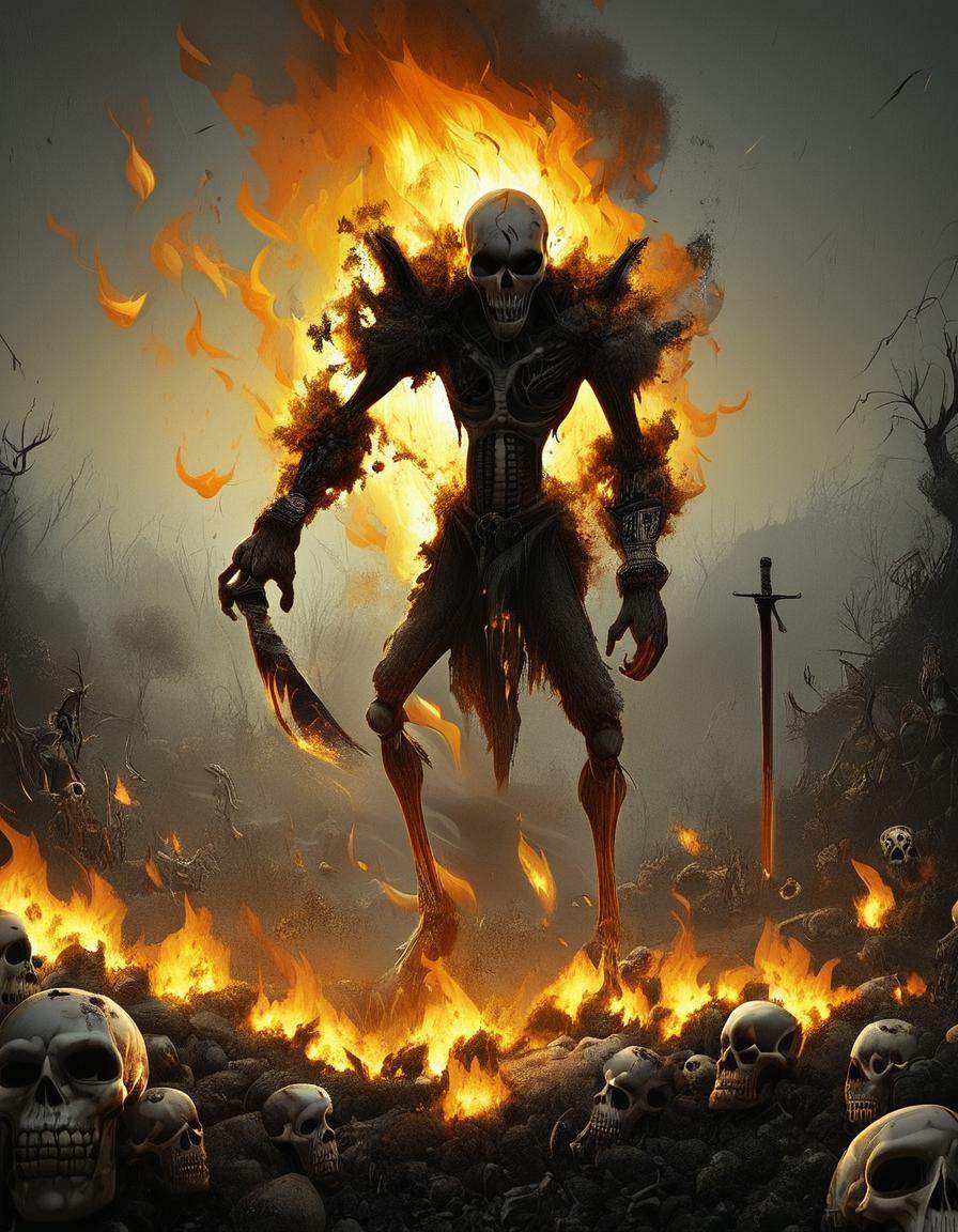 weapon,  fire,  skull on Tensor.Art