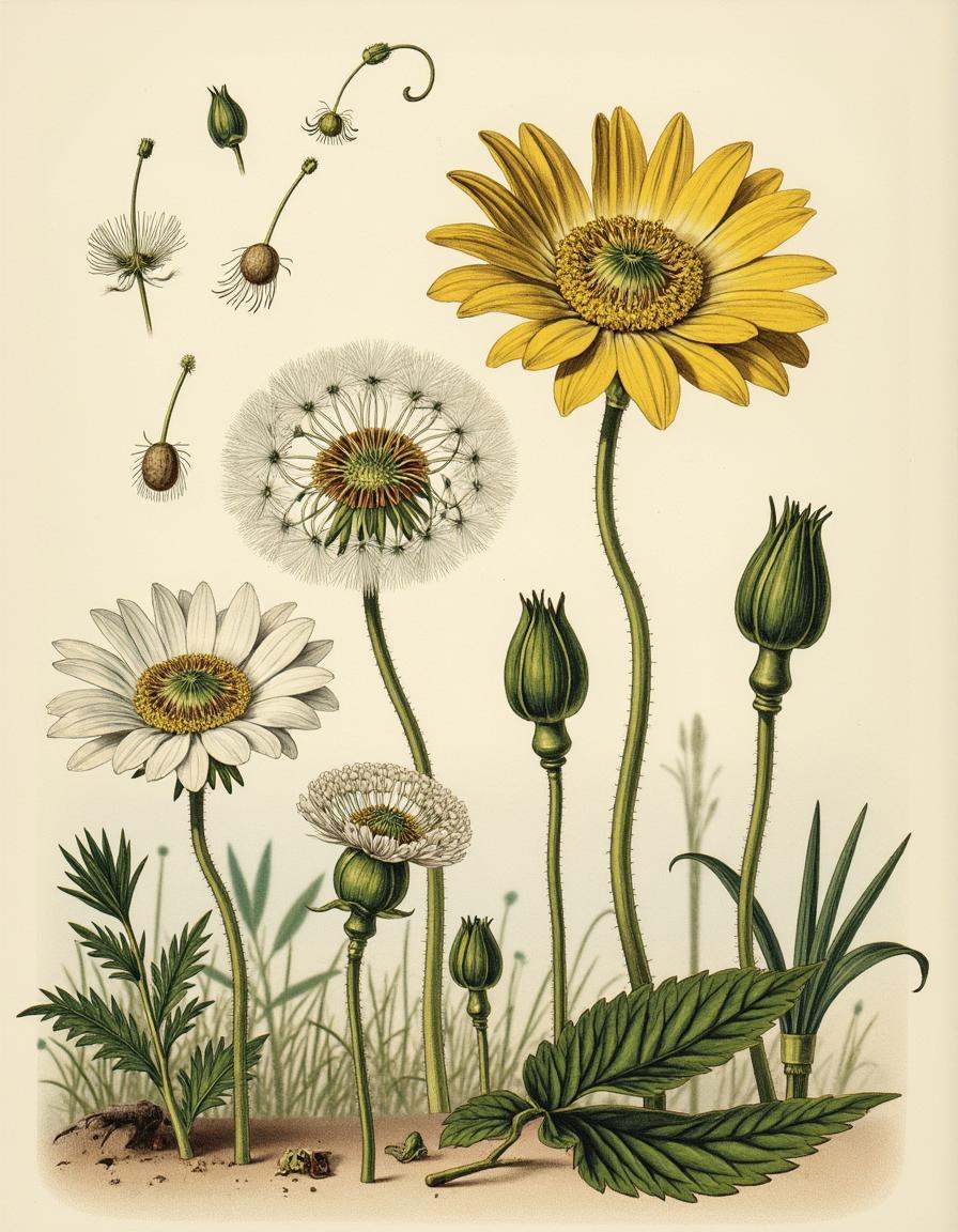 Wilted dandelions scattering seeds,  ,  bontanica on Tensor.Art