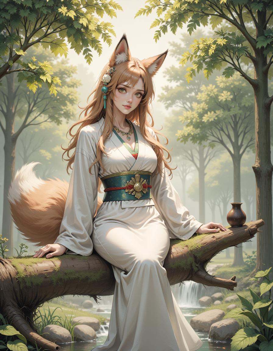 A kitsune woman,  kitsune,  fox girl on Tensor.Art