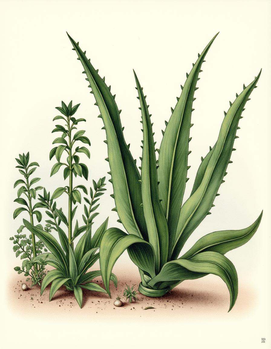 Aloe plant with long spiked leaves,  ,  bontanica on Tensor.Art