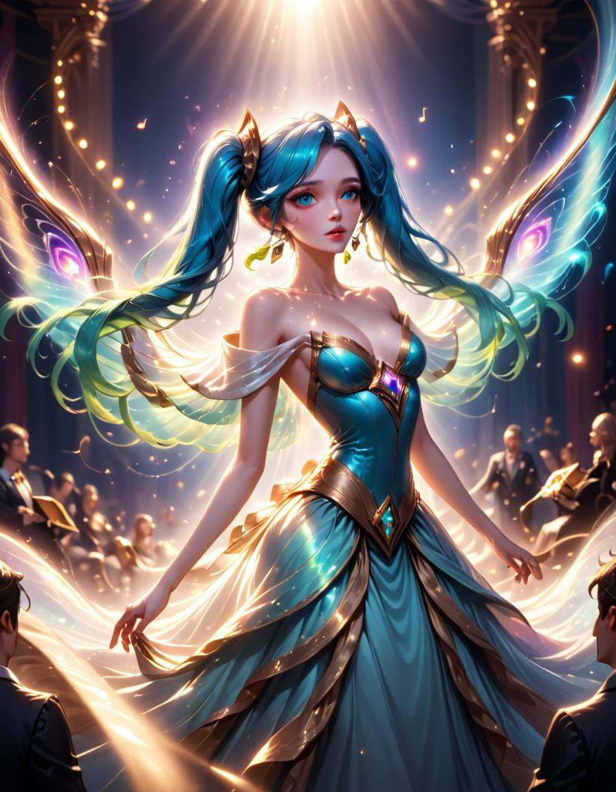Sona from League of Legends,  maven of the strings,  long blue hair on Tensor.Art