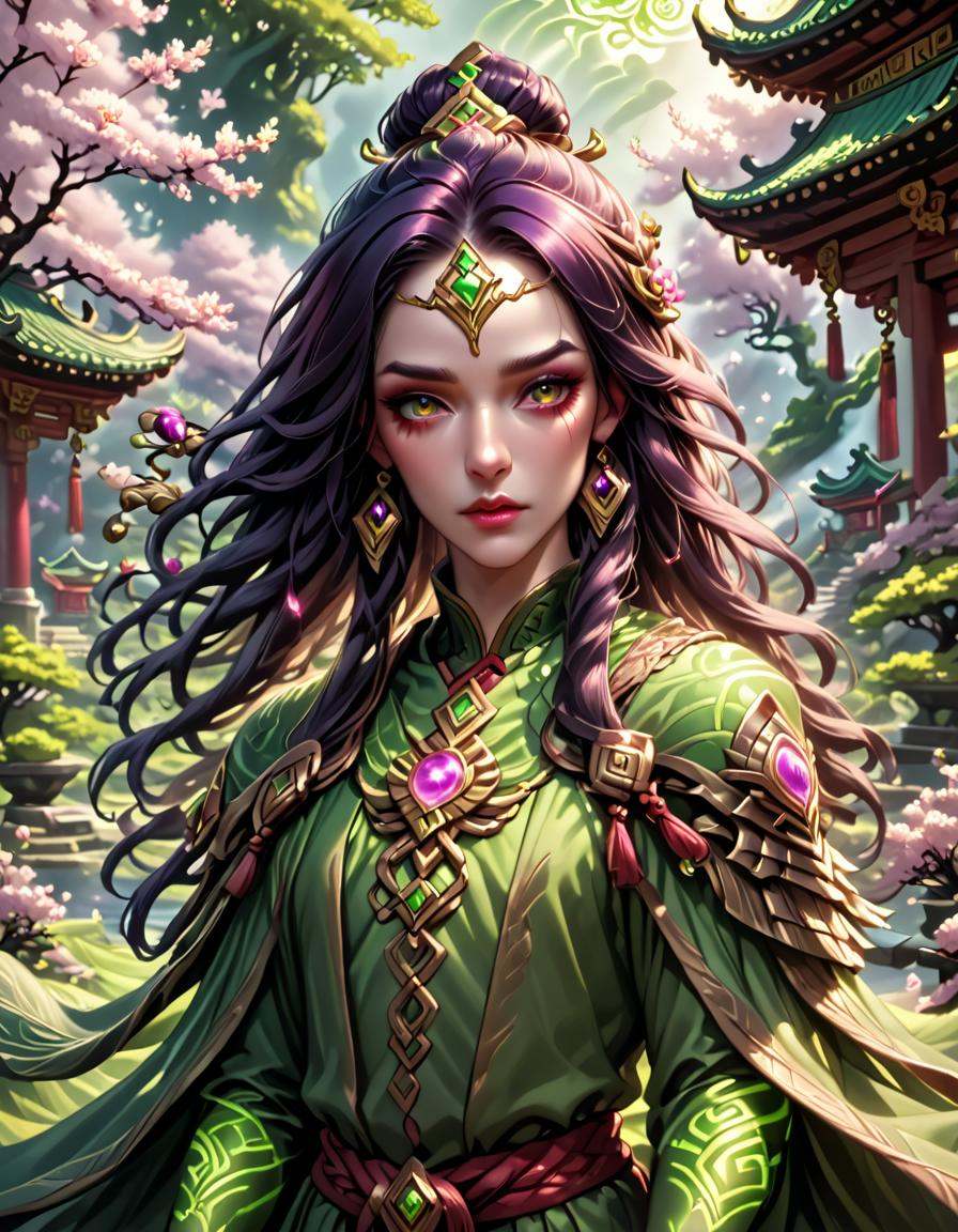 Karma from League of Legends,  enlightened one,  long dark hair on Tensor.Art