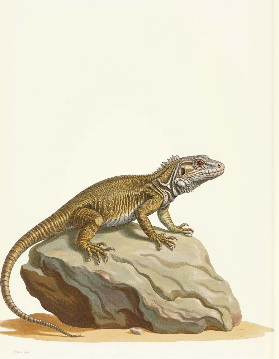 a bontanica style illustration,  Lizard basking on a rock on Tensor.Art