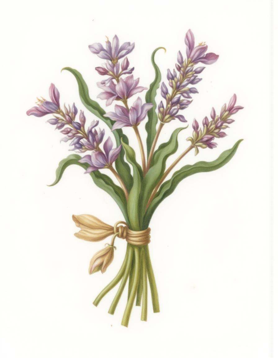 a bontanica style illustration,  Lavender sprigs tied in a bundle on Tensor.Art