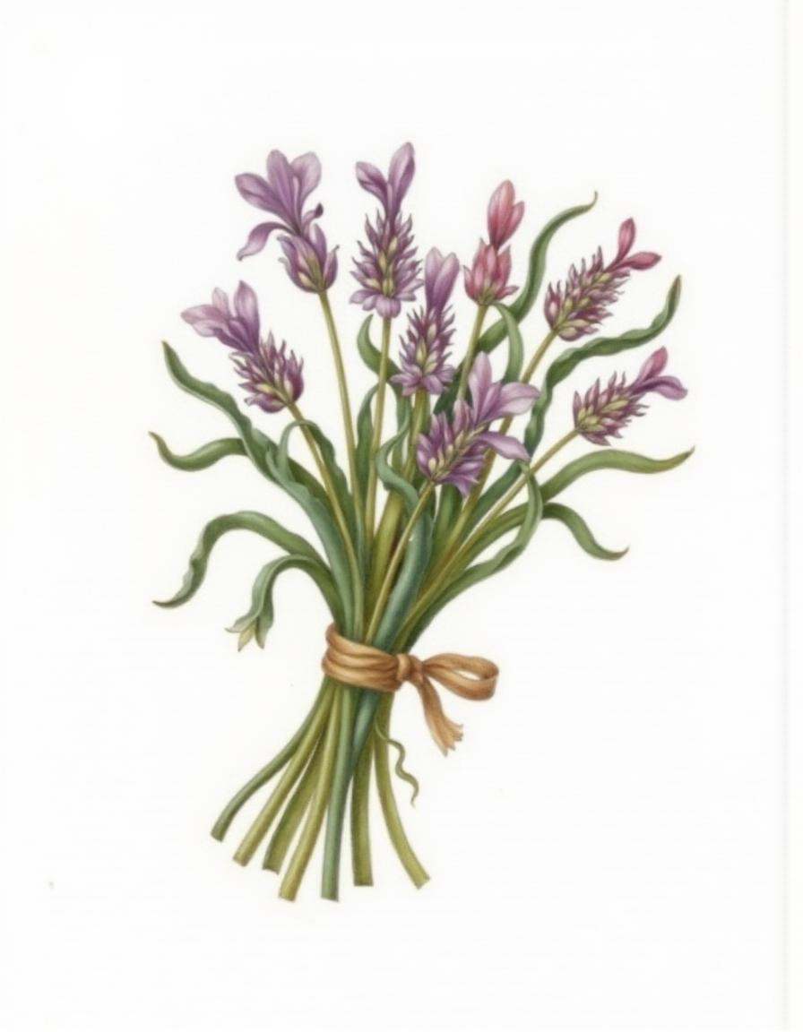 a bontanica style illustration,  Lavender sprigs tied in a bundle on Tensor.Art
