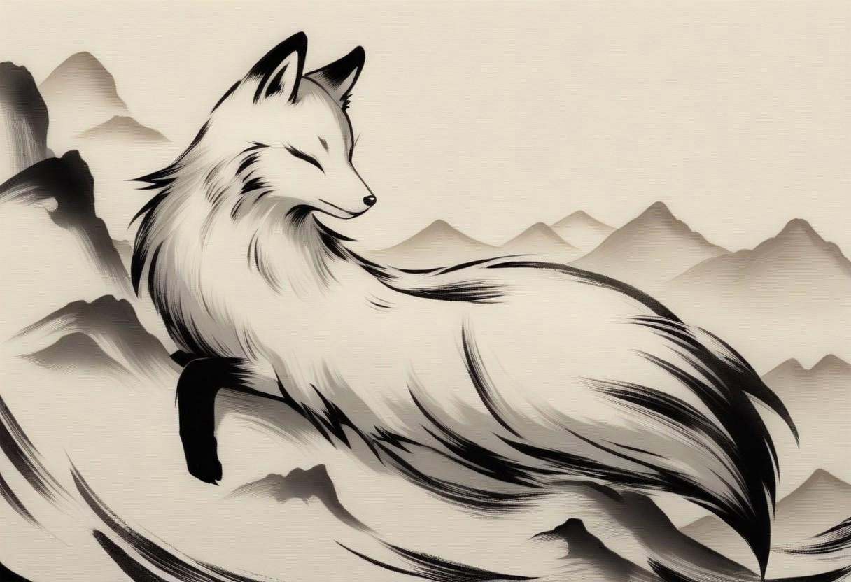 sumi-e,  breathtaking japanese painting of a fox,  bold strokes on Tensor.Art
