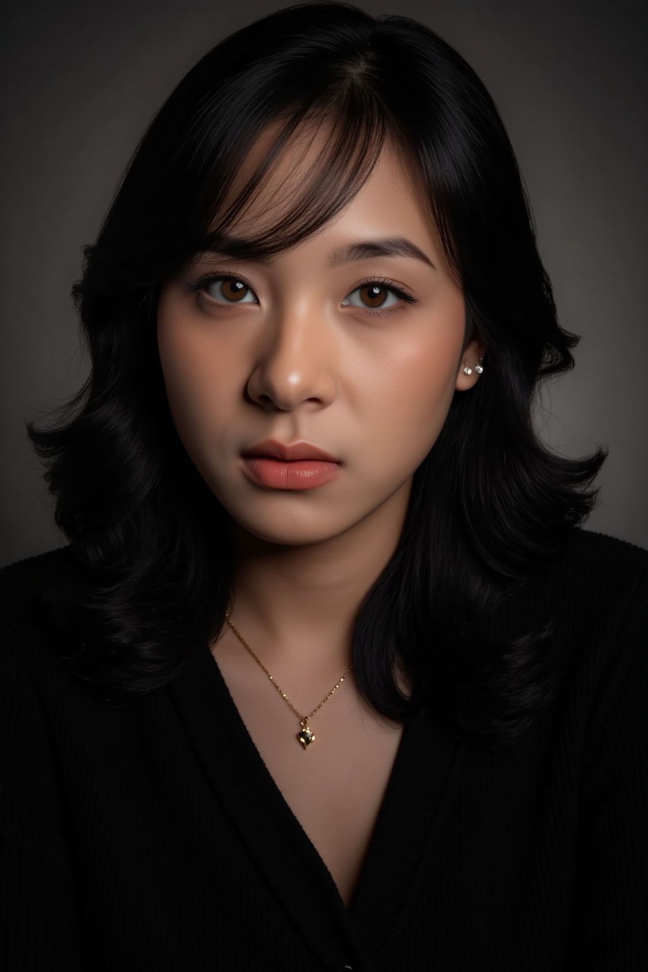 A girl Zee. She is looking at the viewer with bright and loving eyes. She is leaning forwardal. Close-up of face,  very de...