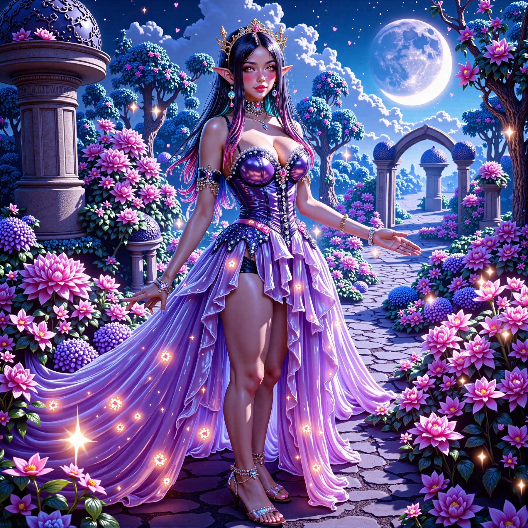 Scene: The Velvet Midnight Garden ((half body angle close up,  zoom in,  dynamic angle)) on Tensor.Art