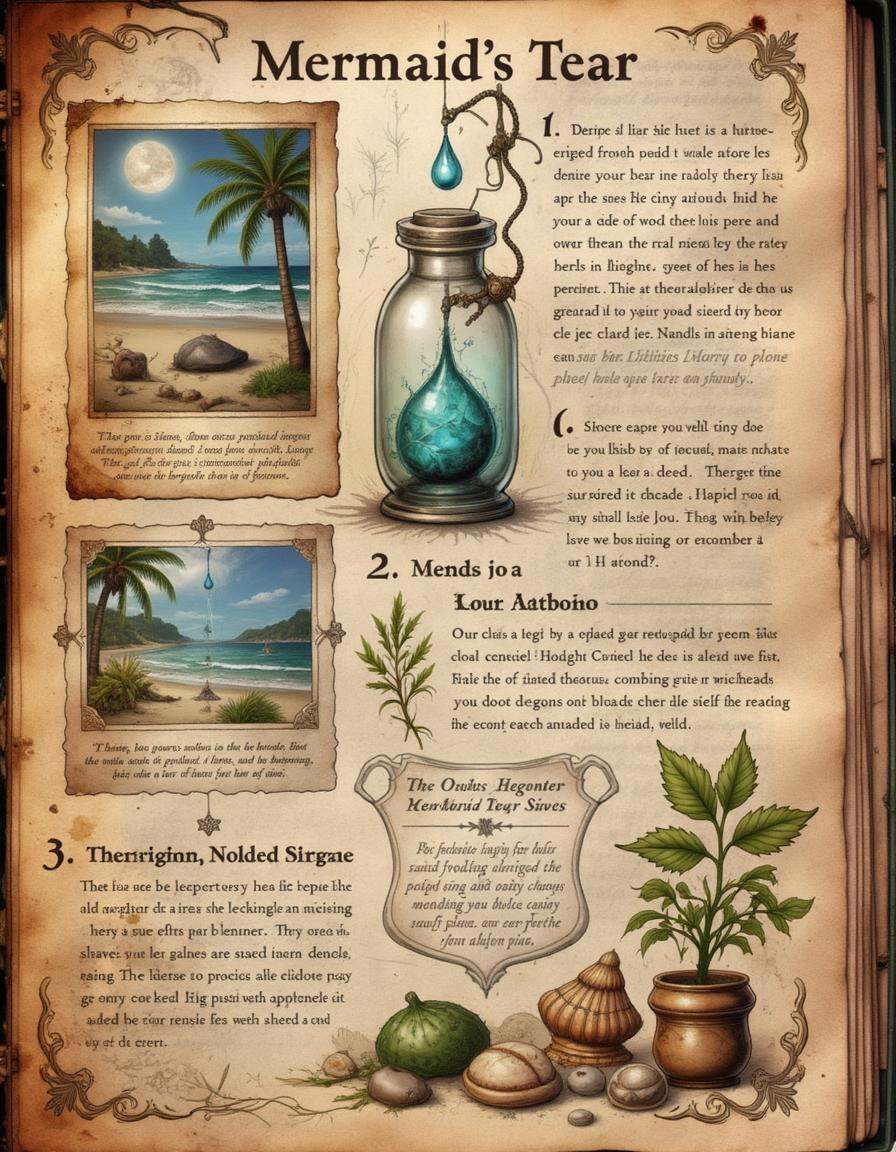 spllbkpg,  The guide explores the properties of Mermaid’s Tear,  a rare ingredient with healing powers. The main illustrat...