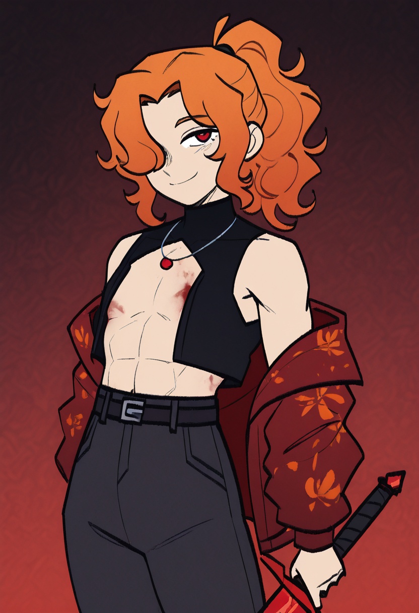 solo,  dynamic pose,  orange hair on Tensor.Art