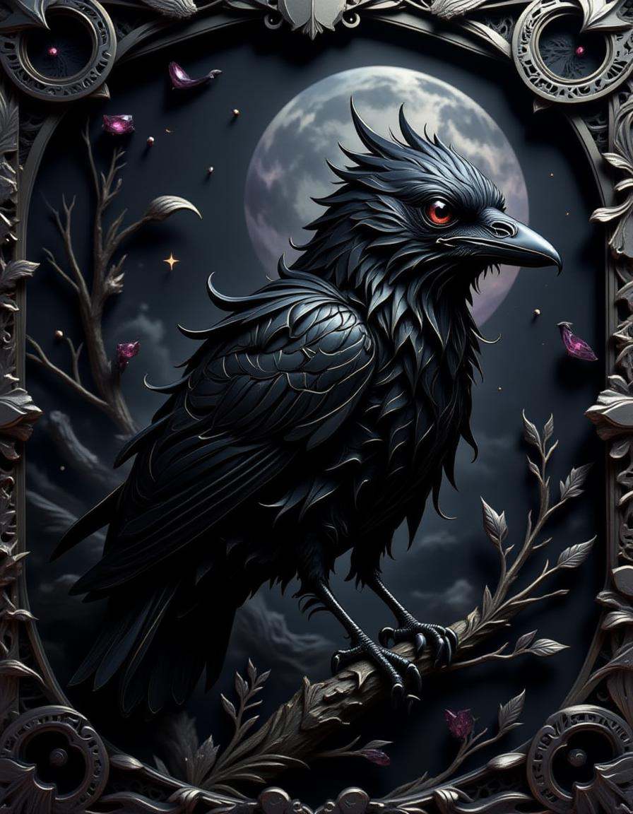 best_of,  A highly detailed obsidian-black dimtlsclptr of a raven,  the dimtlsclptr features sharp on Tensor.Art