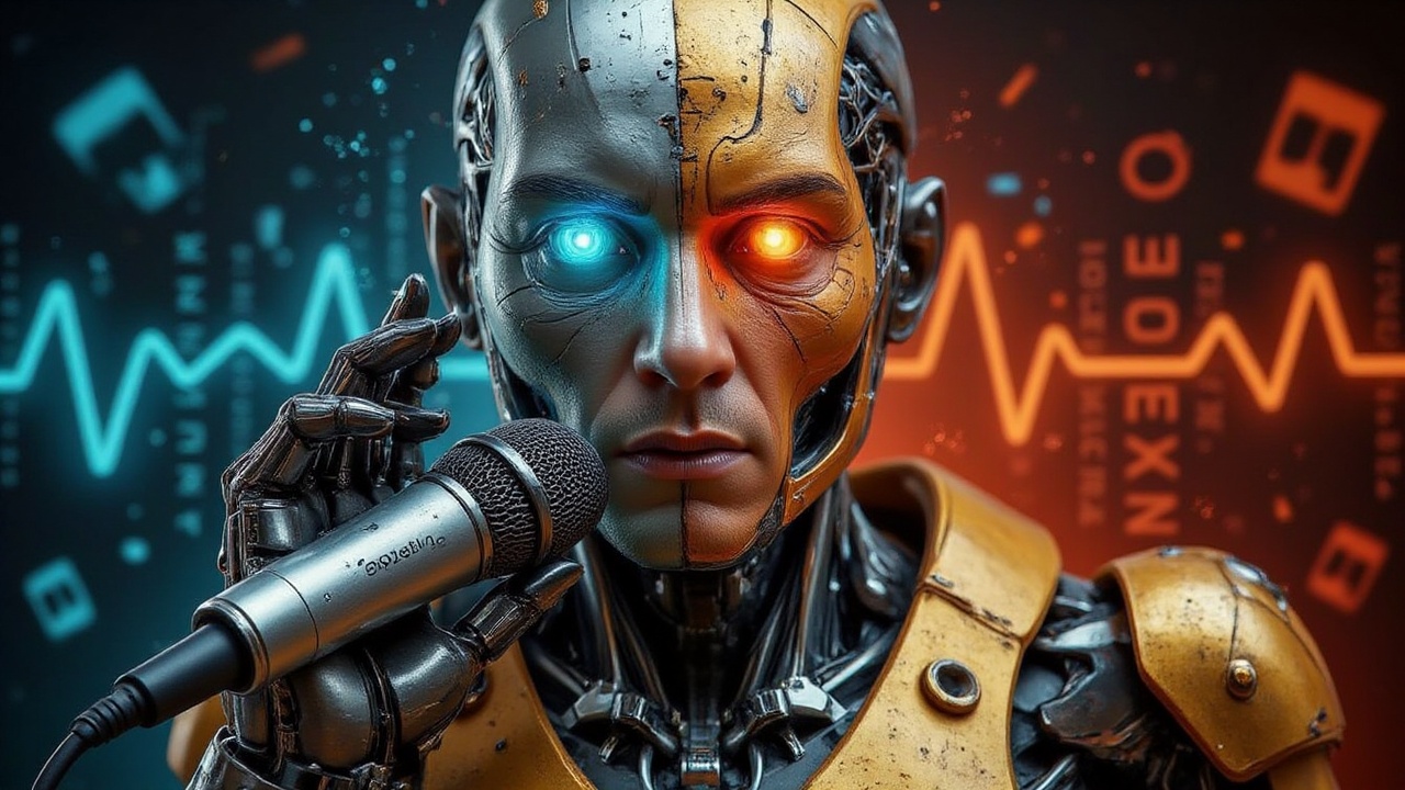 A humanoid robot,  Middle Eastern modern Egyptian,  with human half-face and half metallic half-face on Tensor.Art