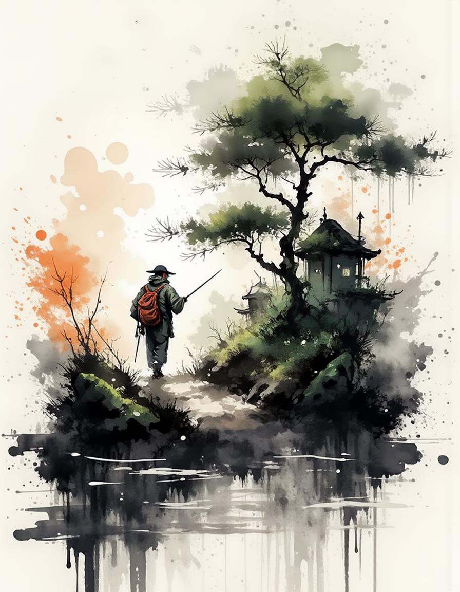 ink and brushstroke dismrt style,  A man designing a sustainable community from the ground up. on Tensor.Art