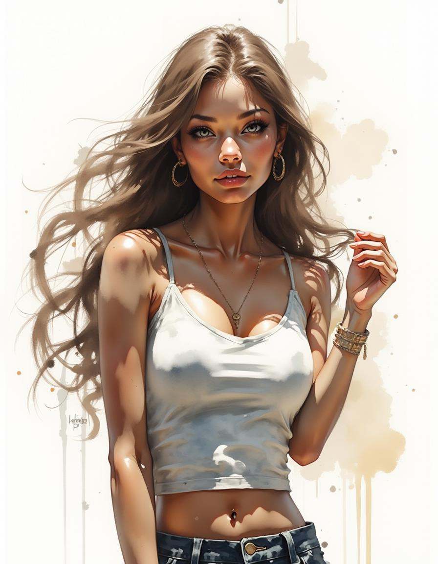 an inkwash painting,  1girl,  solo on Tensor.Art