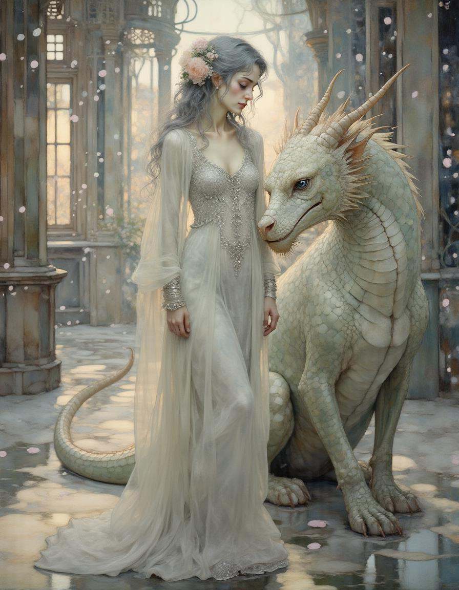 A stunning female figure stands confidently in an ethereal,  enchanted setting,  adorned in a flowing on Tensor.Art