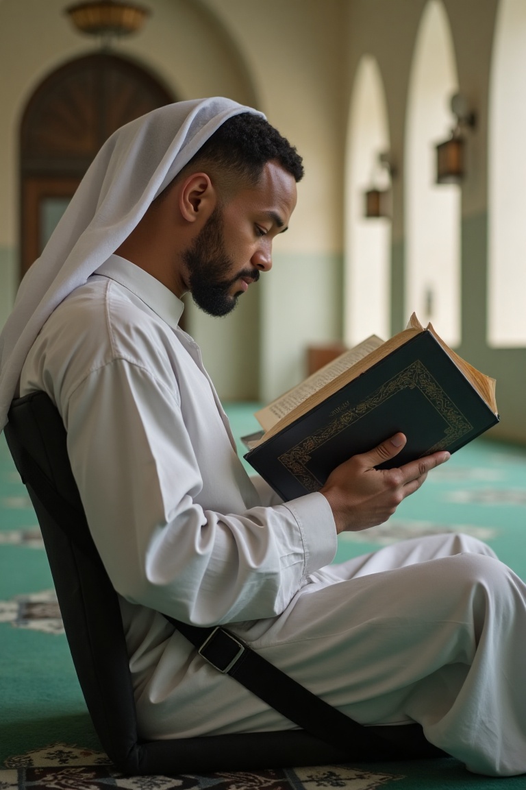 Will Smith ,  wearing white muslim,  is sitting on a black duma on Tensor.Art