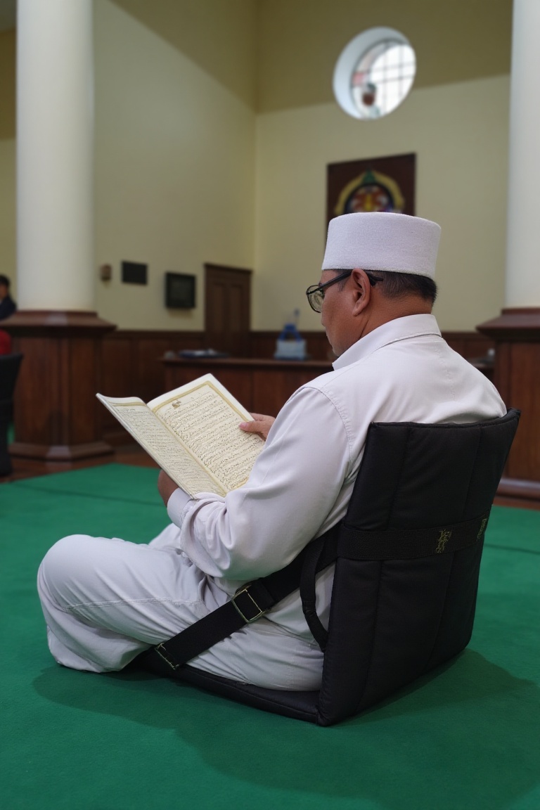 prabowo ,  wearing white muslim,  is sitting on a black duma on Tensor.Art