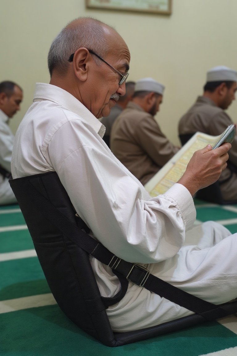Mahatma Gandhi ,  wearing white muslim,  is sitting on a black duma on Tensor.Art