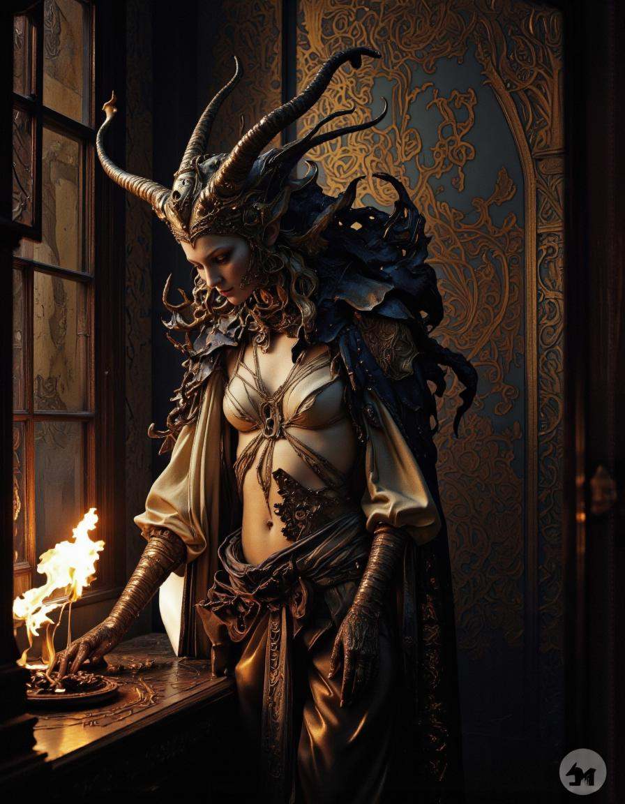 A highly detailed cinematic scene depicting a fantastical mythic scene. A beautiful face,  sensual body female mythical hu...