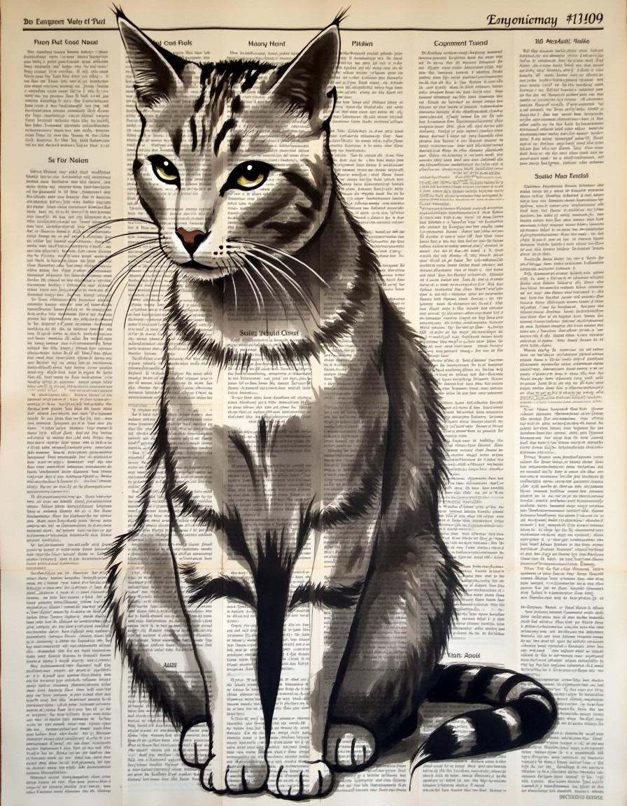 a painting on newspaper,  a cat on Tensor.Art