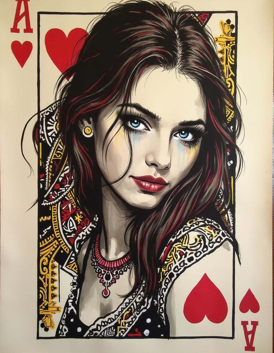 a painting on pages of playing cards,  a woman on Tensor.Art