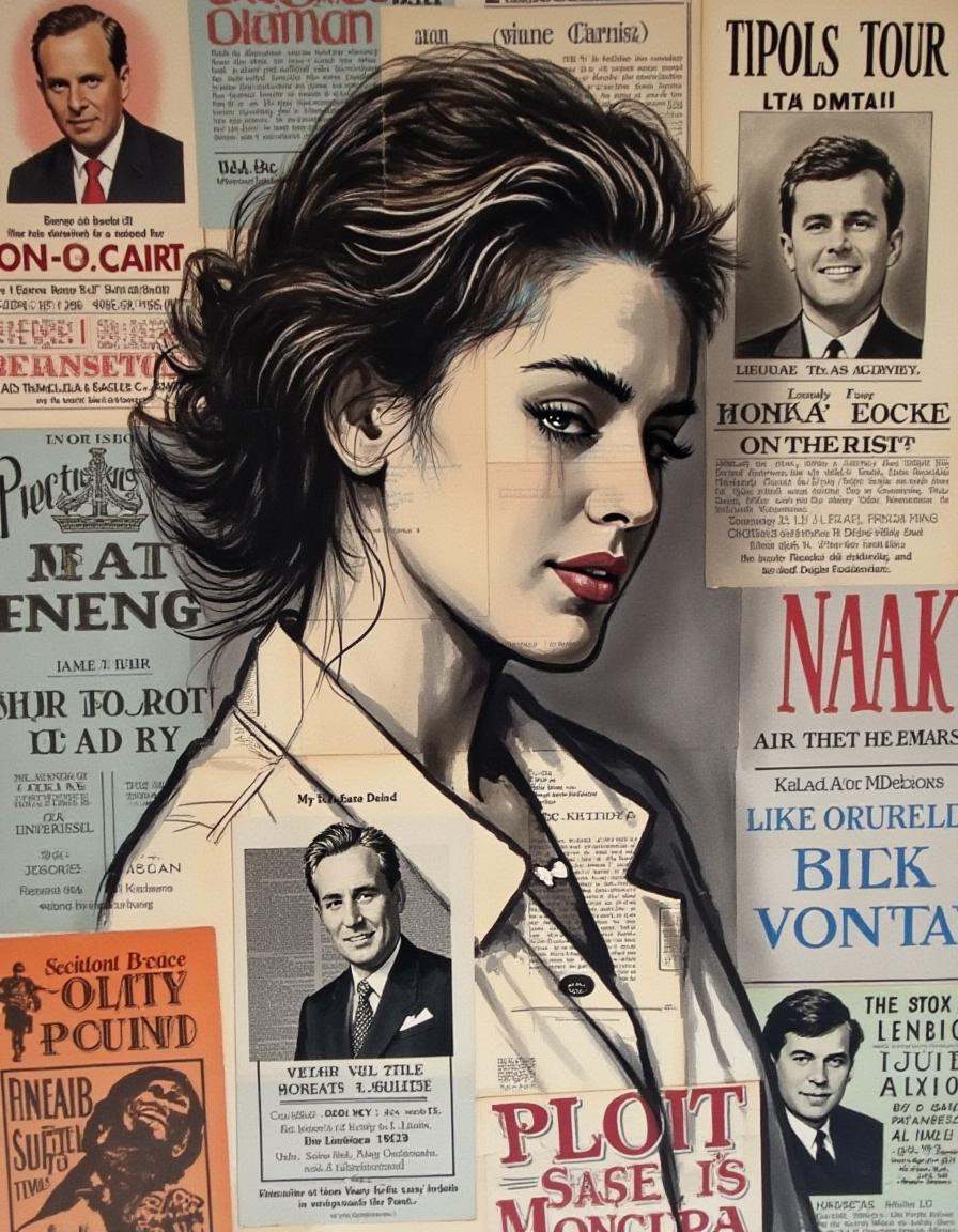 a painting on laid out political flyers,  a woman on Tensor.Art