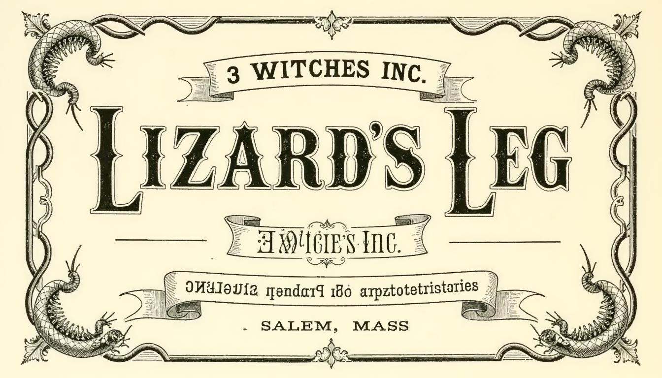 A vintage label design for 'Lizard's Leg,  ' with bold,  uppercase text in black ink on Tensor.Art
