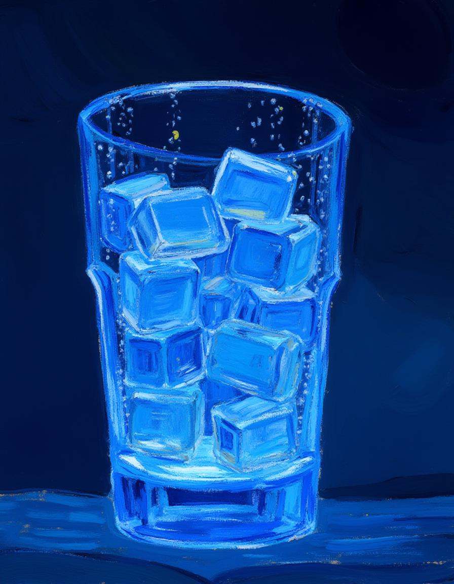 starry_night1,  A clear glass of water with ice cubes,  condensation forming on the sides on Tensor.Art