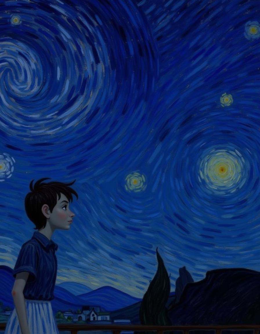 starry_night1,  a girl looking up at the night sky on Tensor.Art