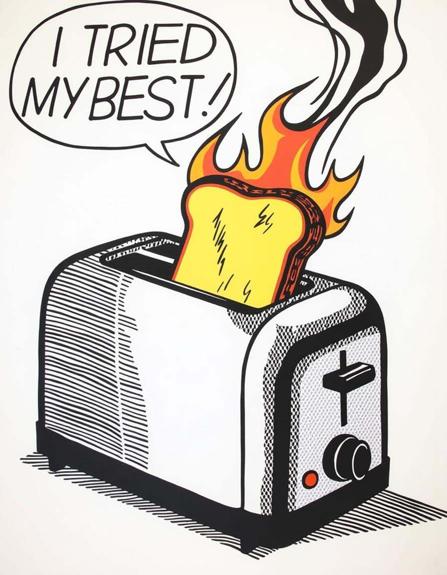 a dilchtnstn style pop art drawing drawing,  ,  A toaster ejecting burnt toast on Tensor.Art